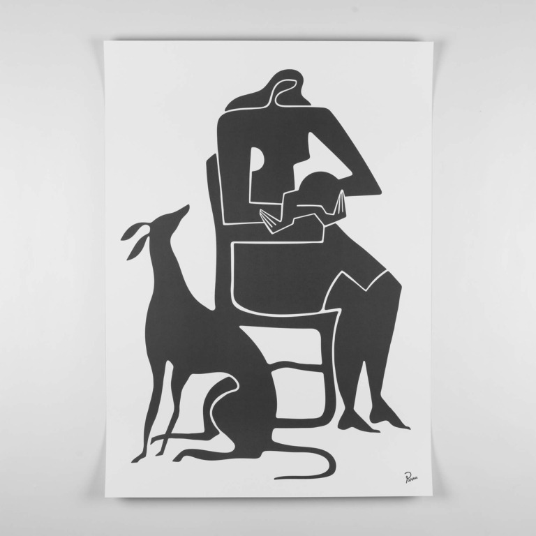 Bella and the ball poster (black & white)